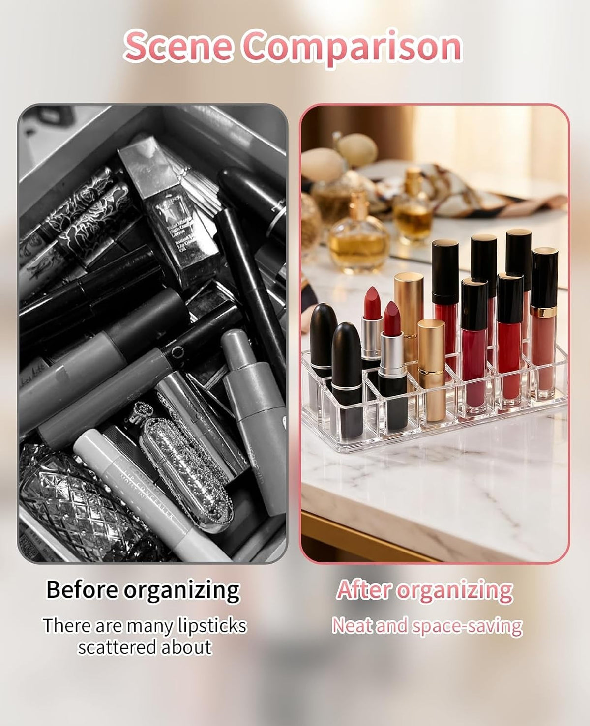2 Pack Clear Acrylic Lipstick Organizer with 12 Slots for Makeup Storage