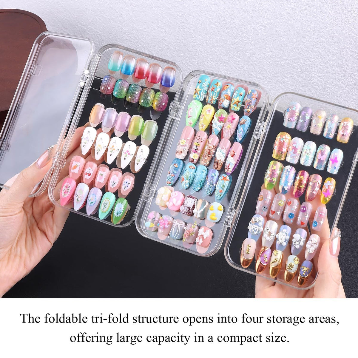 Press On Nail Organizer Case Tri-Fold Acrylic Storage Box for Manicure