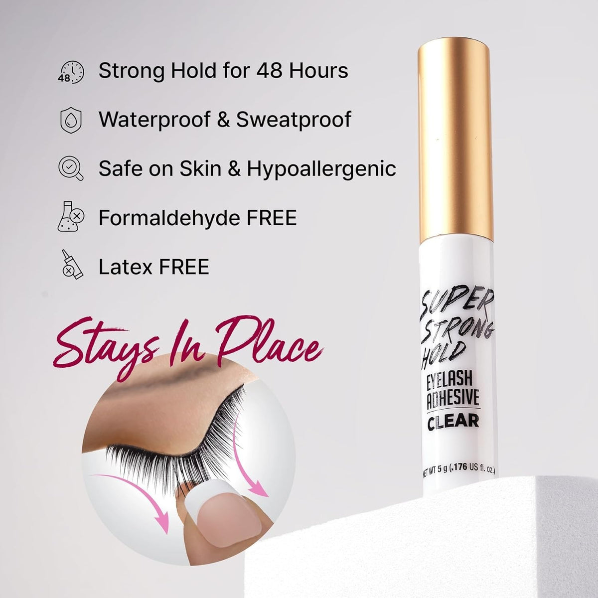 Latex-Free Lash Adhesive - Waterproof Hypoallergenic 48-Hour Bond, 2 Pack