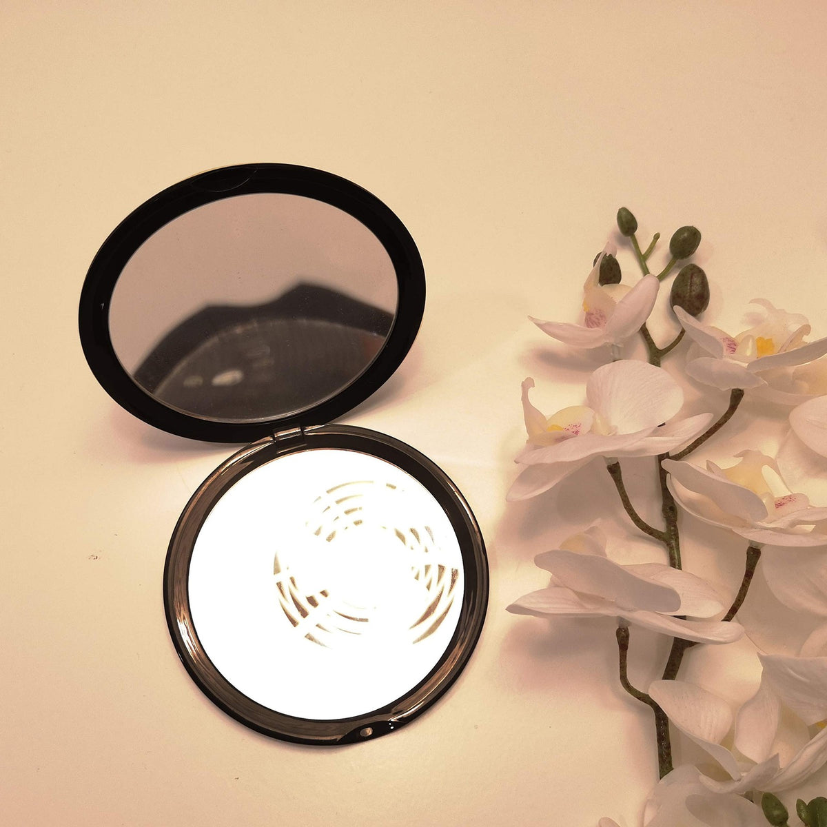 Pocket Makeup Mirror with 10x Magnification & Regular Mirror - Compact Black