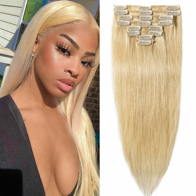 Clip-In Human Hair Extensions Full Head - Virgin Remy, Multiple Colors & Lengths