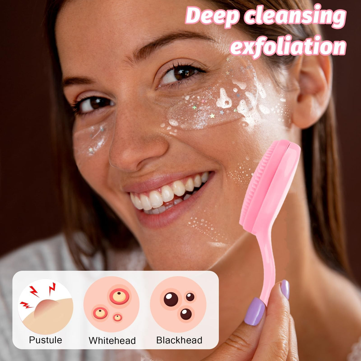 Silicone Facial Scrubbing Brushes 2-Pack Blue & Pink Skin Care Tools