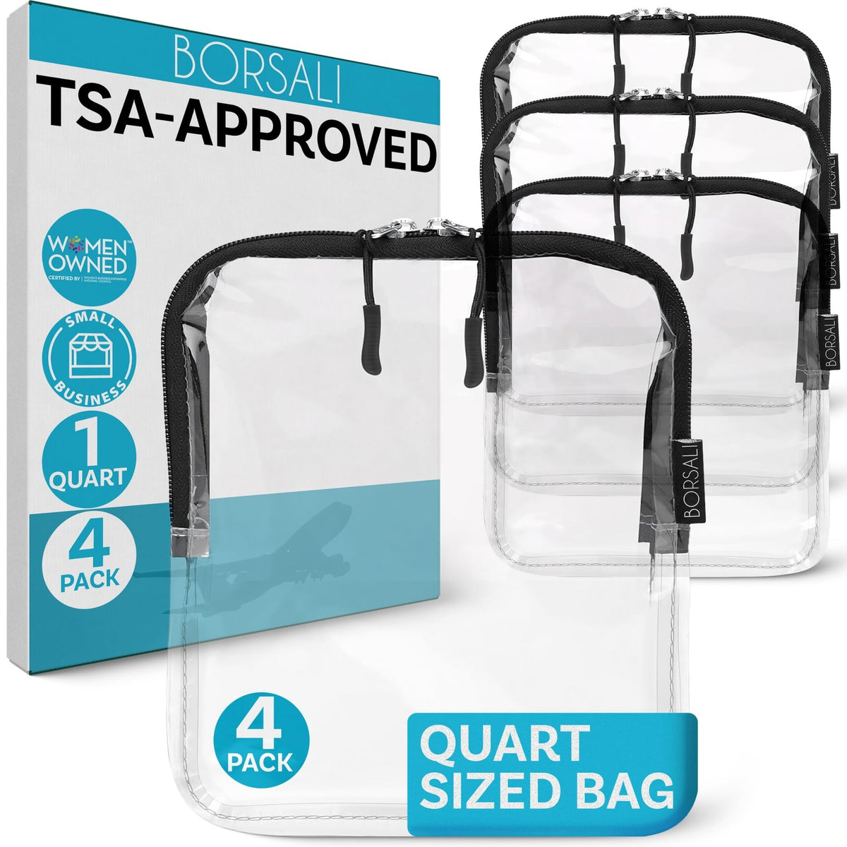 TSA Approved Clear Toiletry Bag Quart Size 4-Pack for Travel & Organization