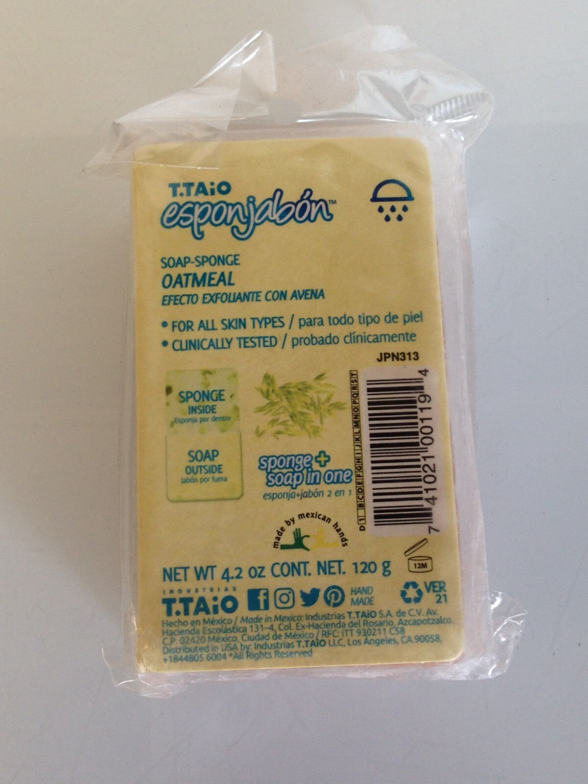 T.TAiO Esponjabon Sponge Soap Oatmeal Exfoliating Bar Soap, 4.2oz - 2
