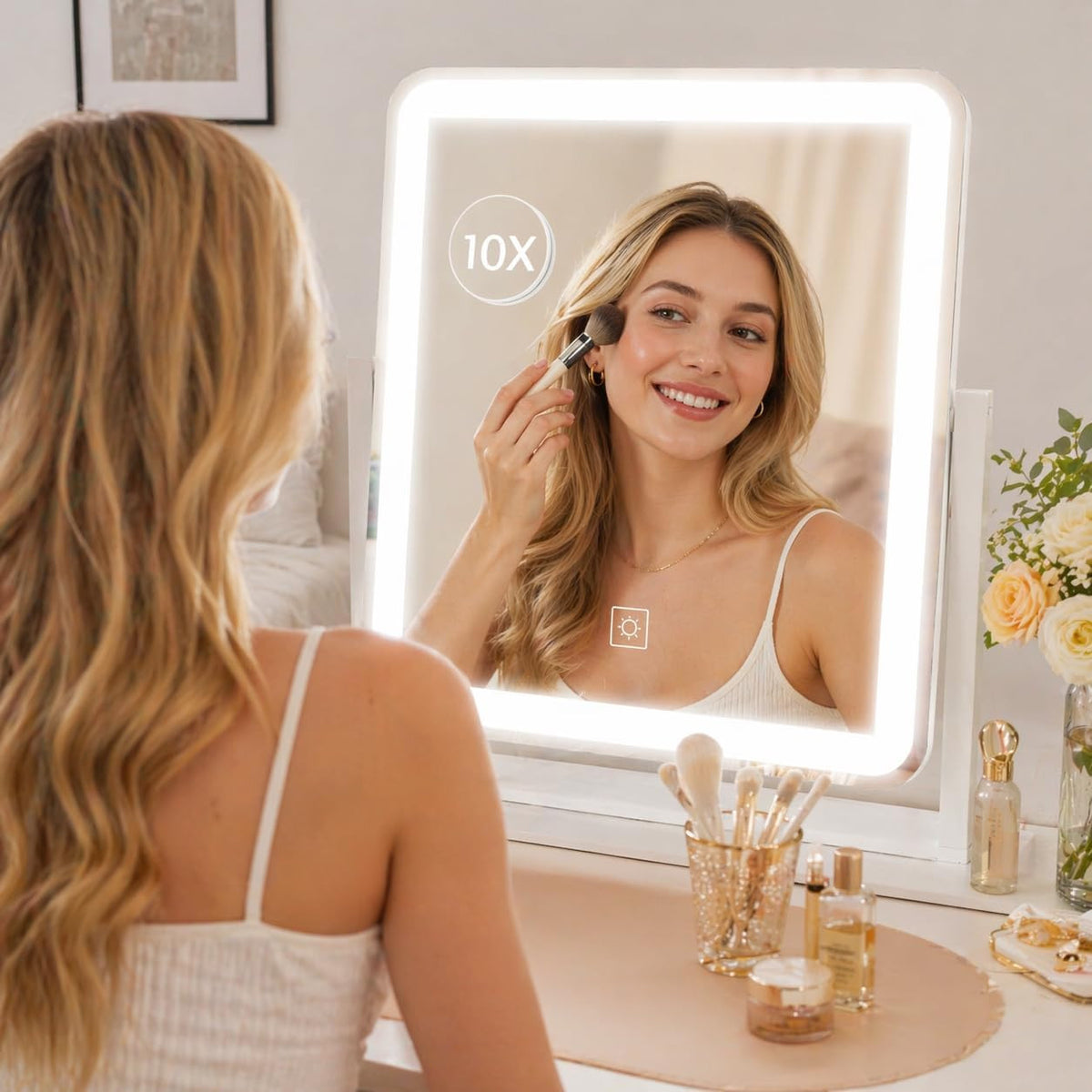 15x13 Inch Lighted Makeup Vanity Mirror with Dimmable LED & 360° Rotation