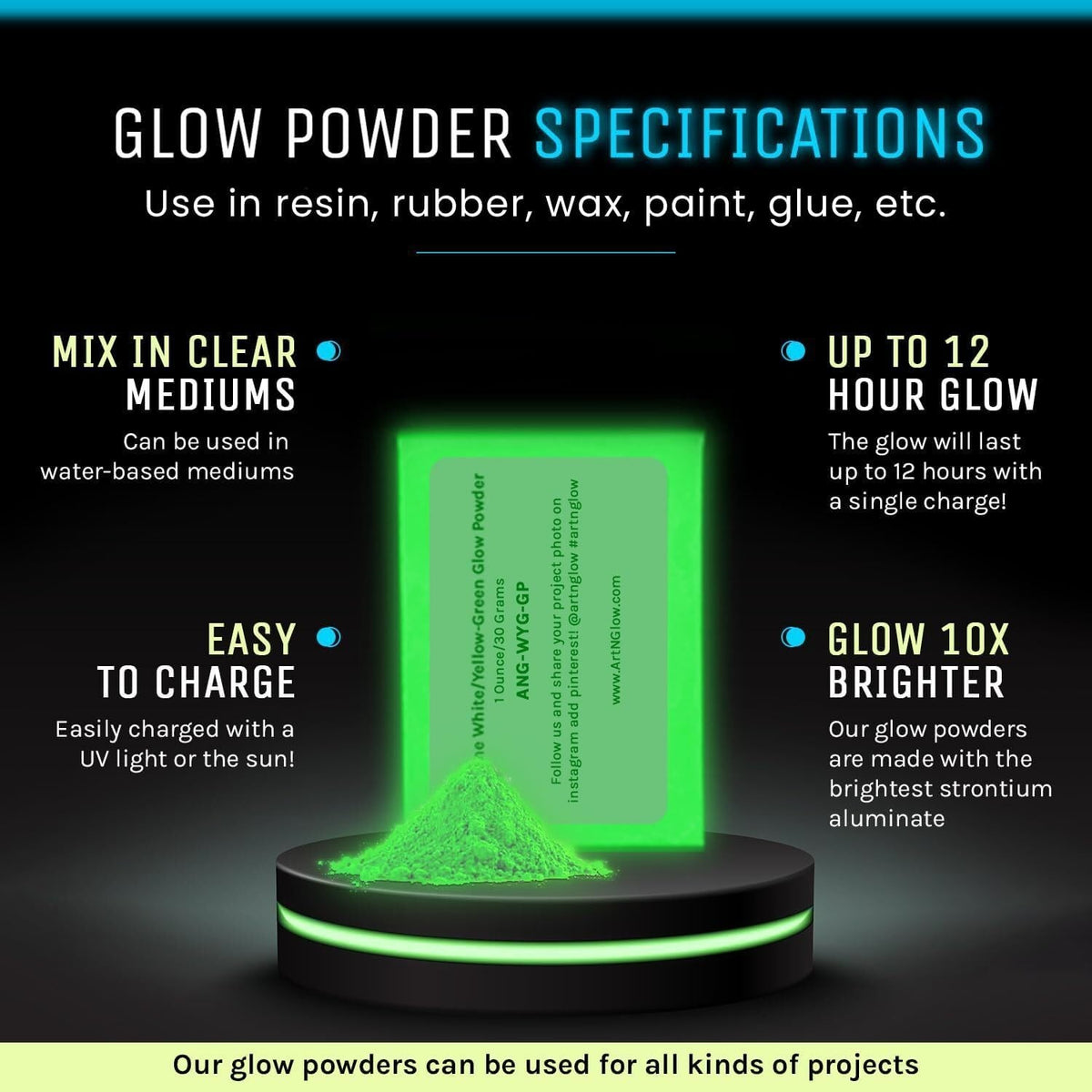 Glow in The Dark Powder Fluorescent Yellow 12g Non-Toxic Art & Craft Material