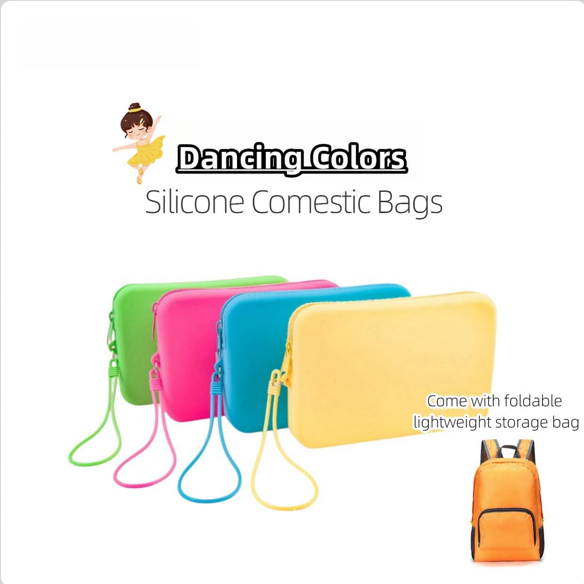 Silicone Makeup Toiletry Pouches 4 Pack Rainbow - Travel Cosmetic Bags