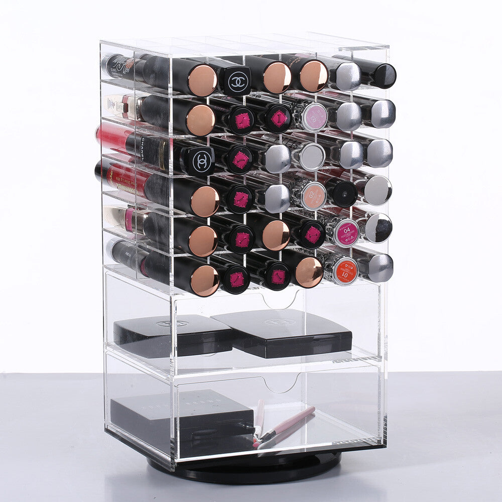 Acrylic Rotating Lipstick Organizer with Removable Dividers and 72 Slots