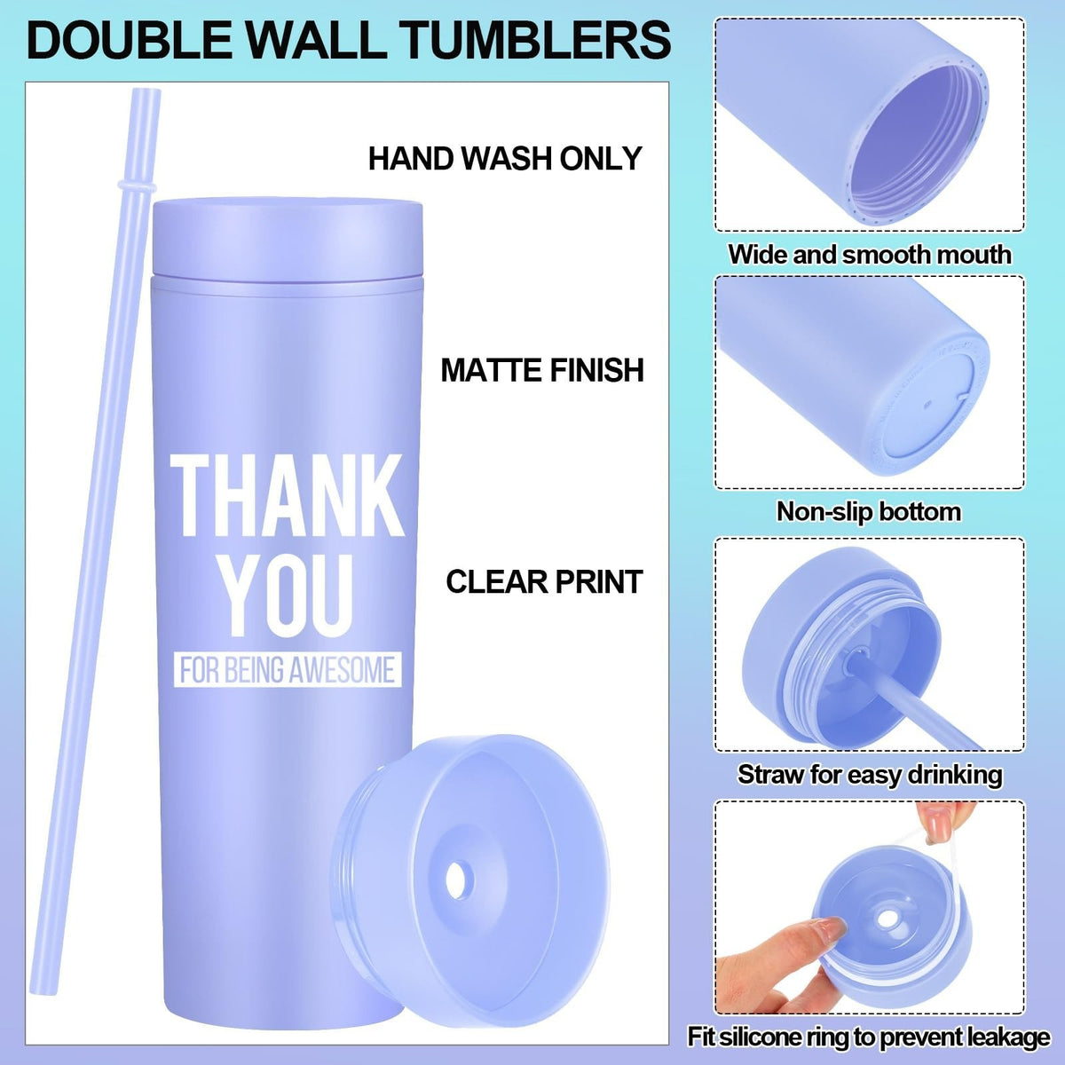 6 Pack Insulated Reusable Tumblers with Lids and Straws for Gift, 16oz