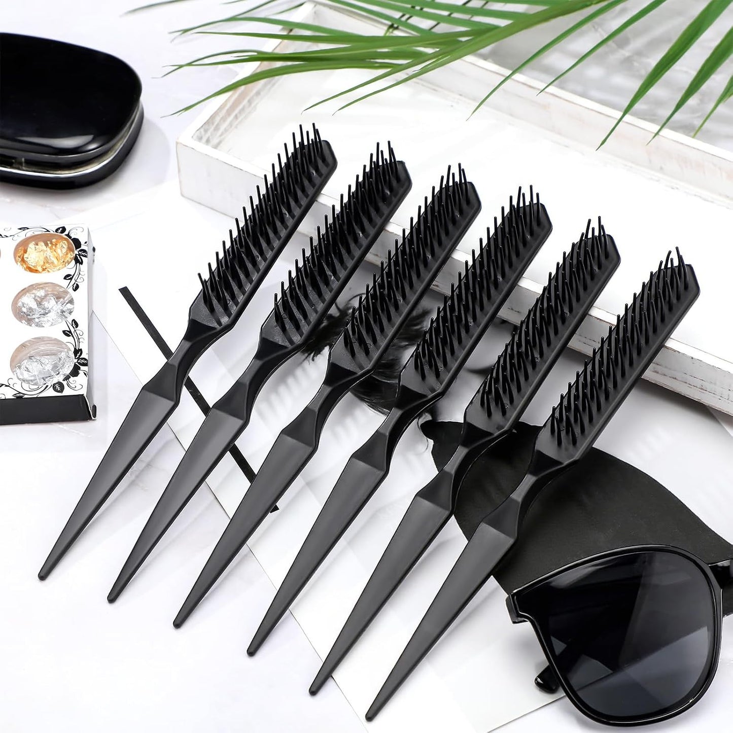 6 Pack Styling Combs for Detangling and Hair Separation - 3 Row Plastic Design