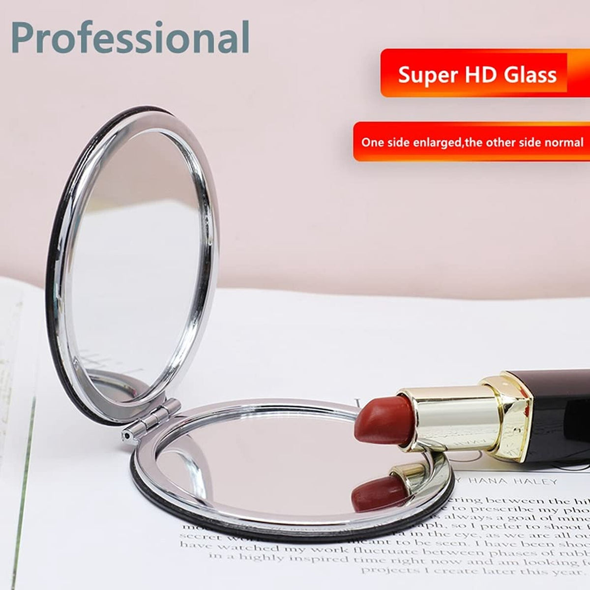 Double-Sided Makeup Mirror, 3.2" Round Folding Tabletop Mirror - Magnifying & Normal Sides