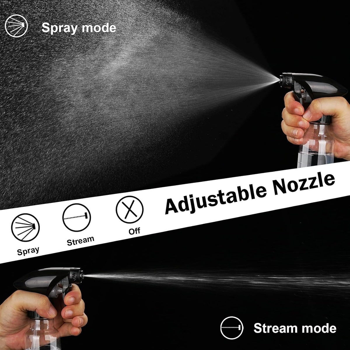 4oz Plastic Spray Bottles Set - Clear Reusable Mist & Stream Nozzles