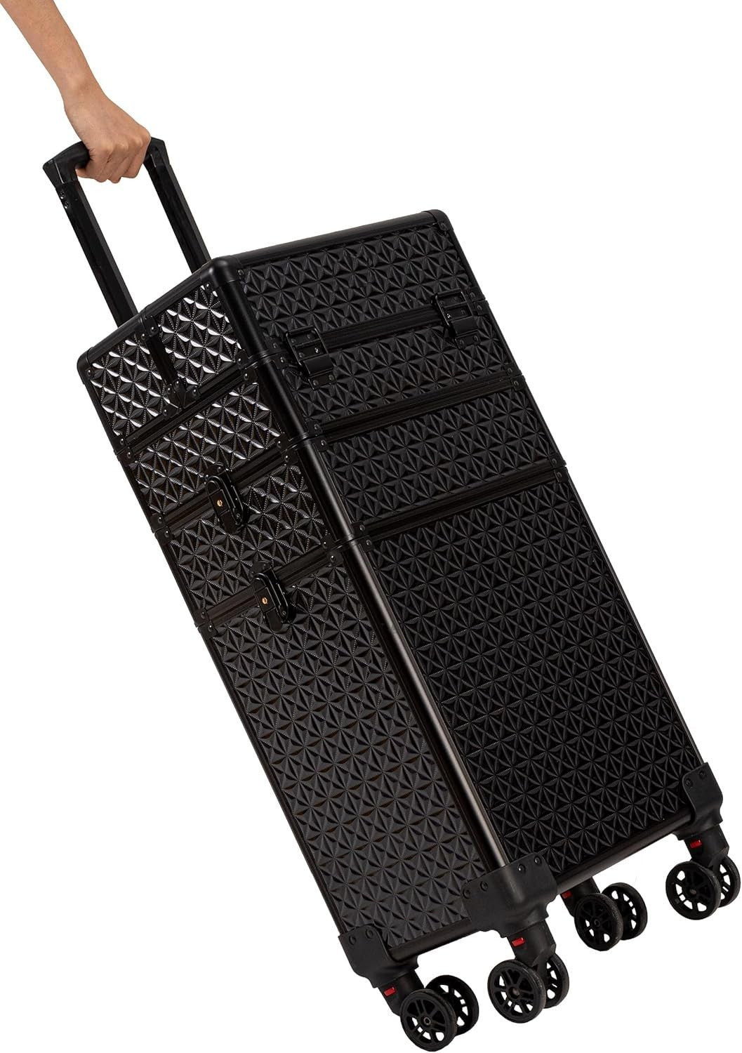 3-in-1 Rolling Makeup Case with Detachable Compartments & Lockable Storage