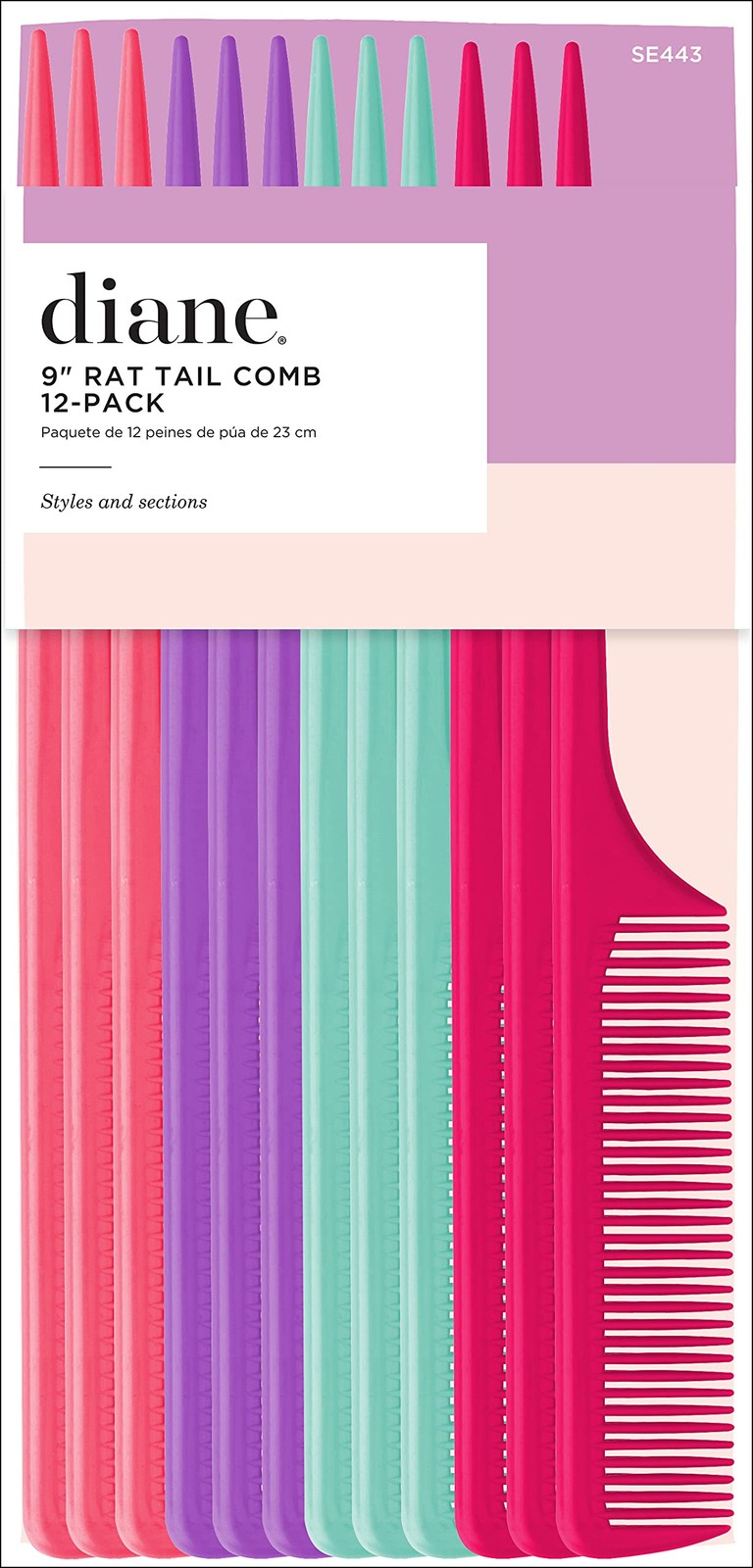 12-Pack Hair Styling Combs with Fine Teeth and Long Tails - Assorted Colors