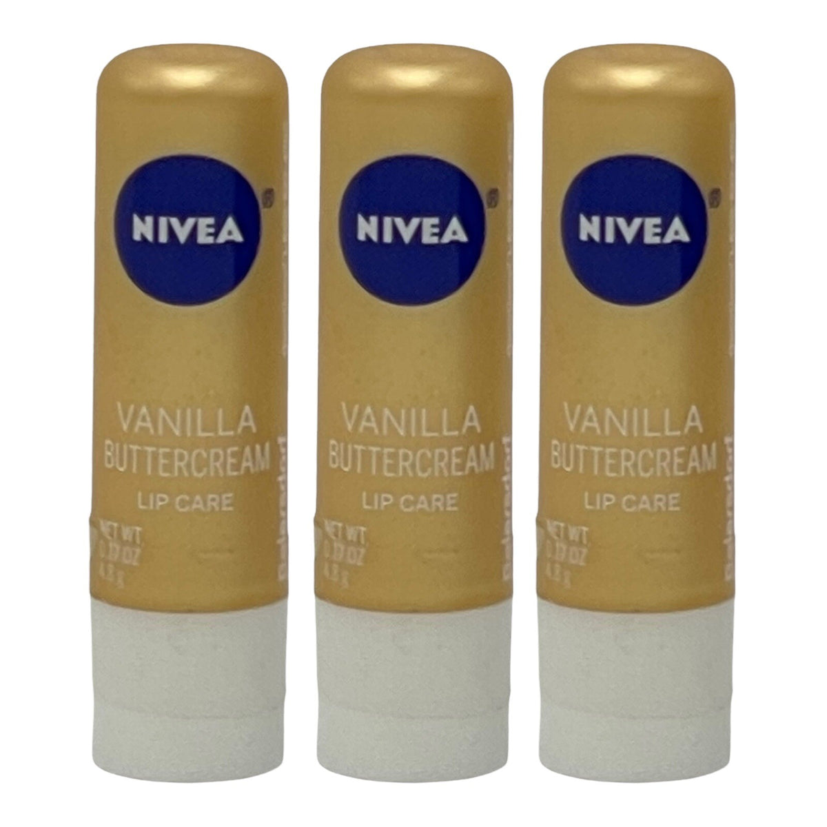3 Pack Vanilla Lip Balm Set - Nivea Lip Care Discontinued Formula 0.17 oz