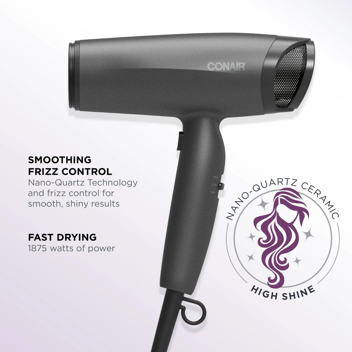 Conair Radiance Boost Hair Dryer with Nano-Quartz Technology, Diffuser & Concentrator