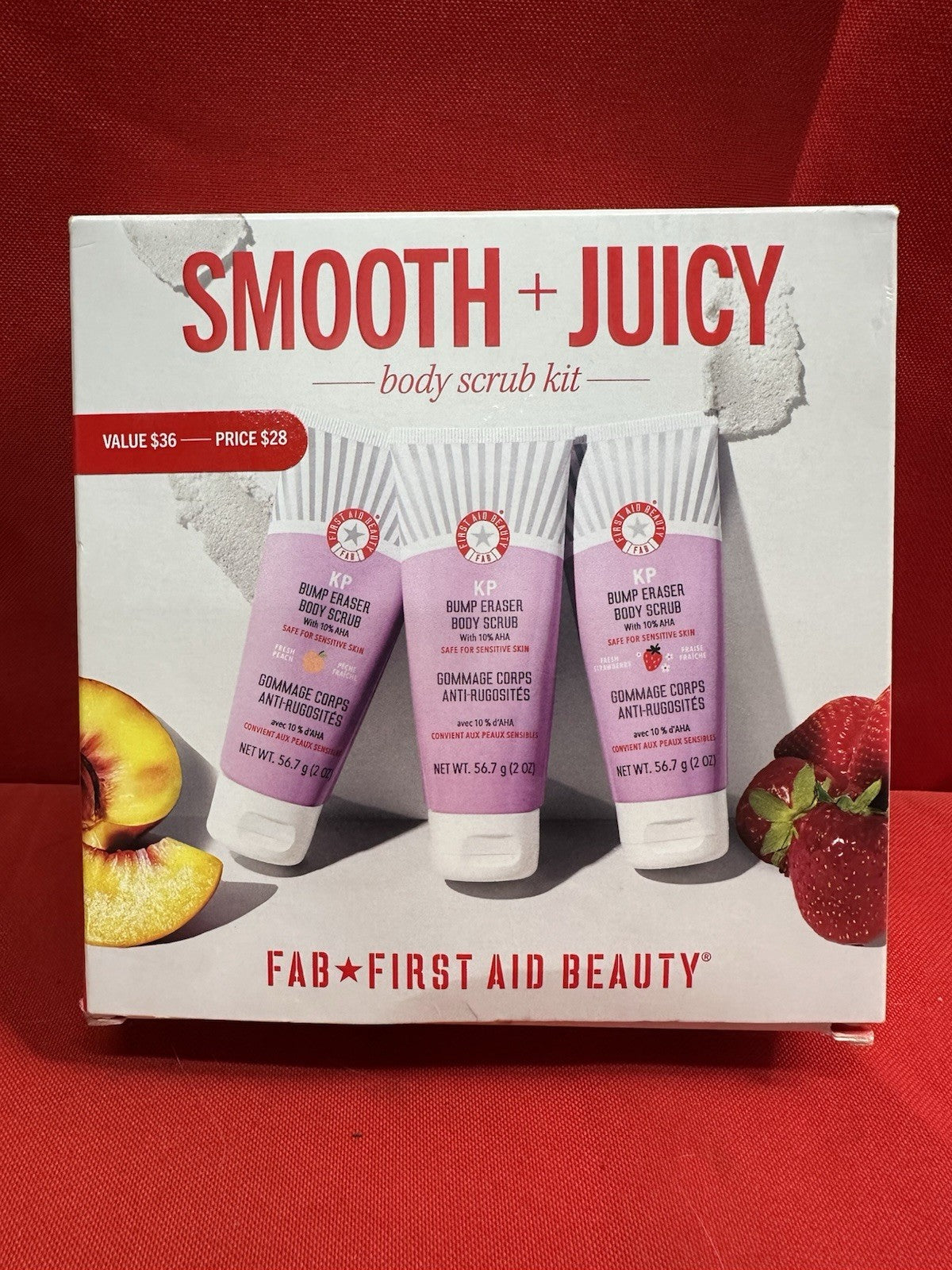 Fab First Aid Beauty Smooth + Juicy Body Scrub Kit Gift Set Peach ,