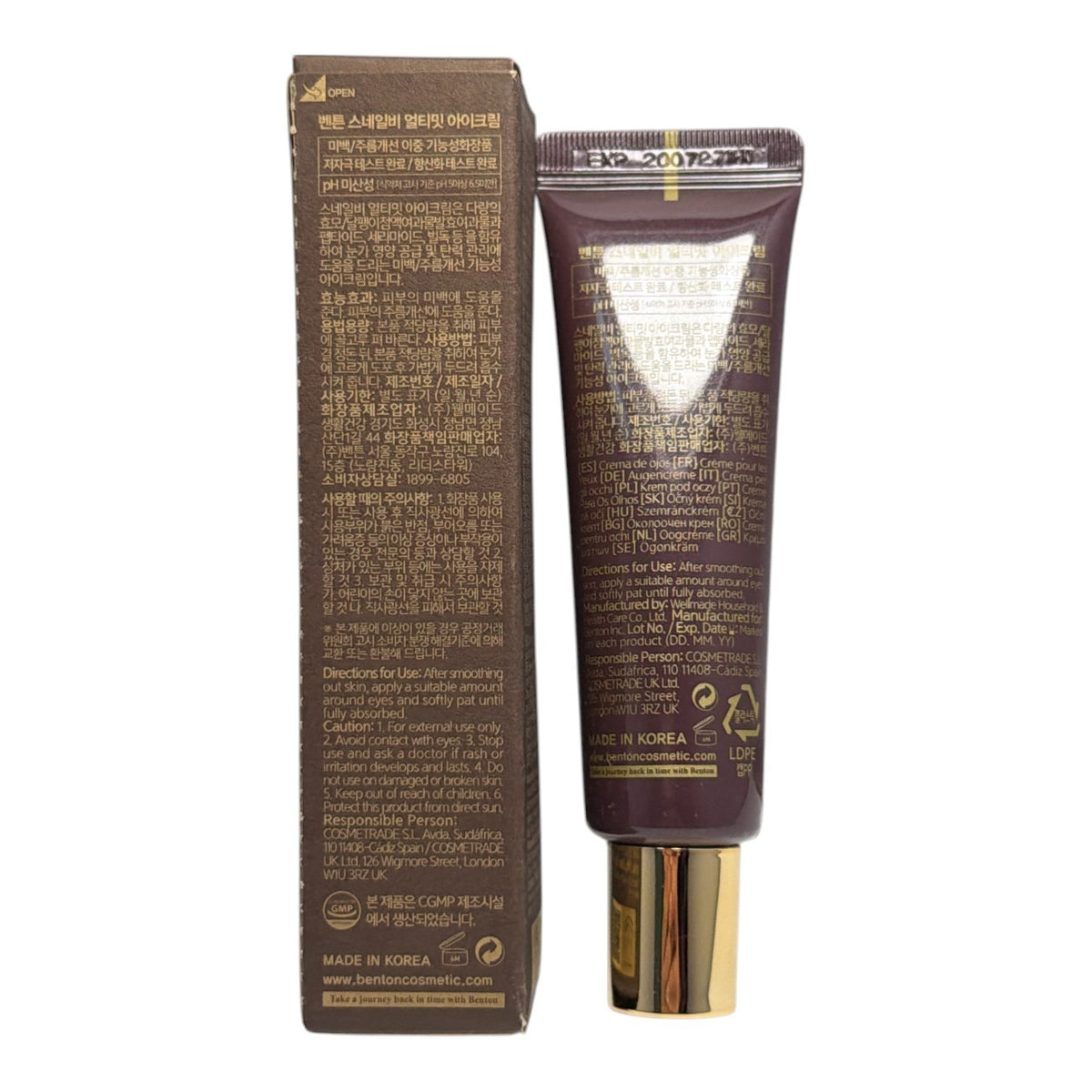 Benton Snail Bee Ultimate Eye Cream 30g – Brightening Anti-Aging Formula