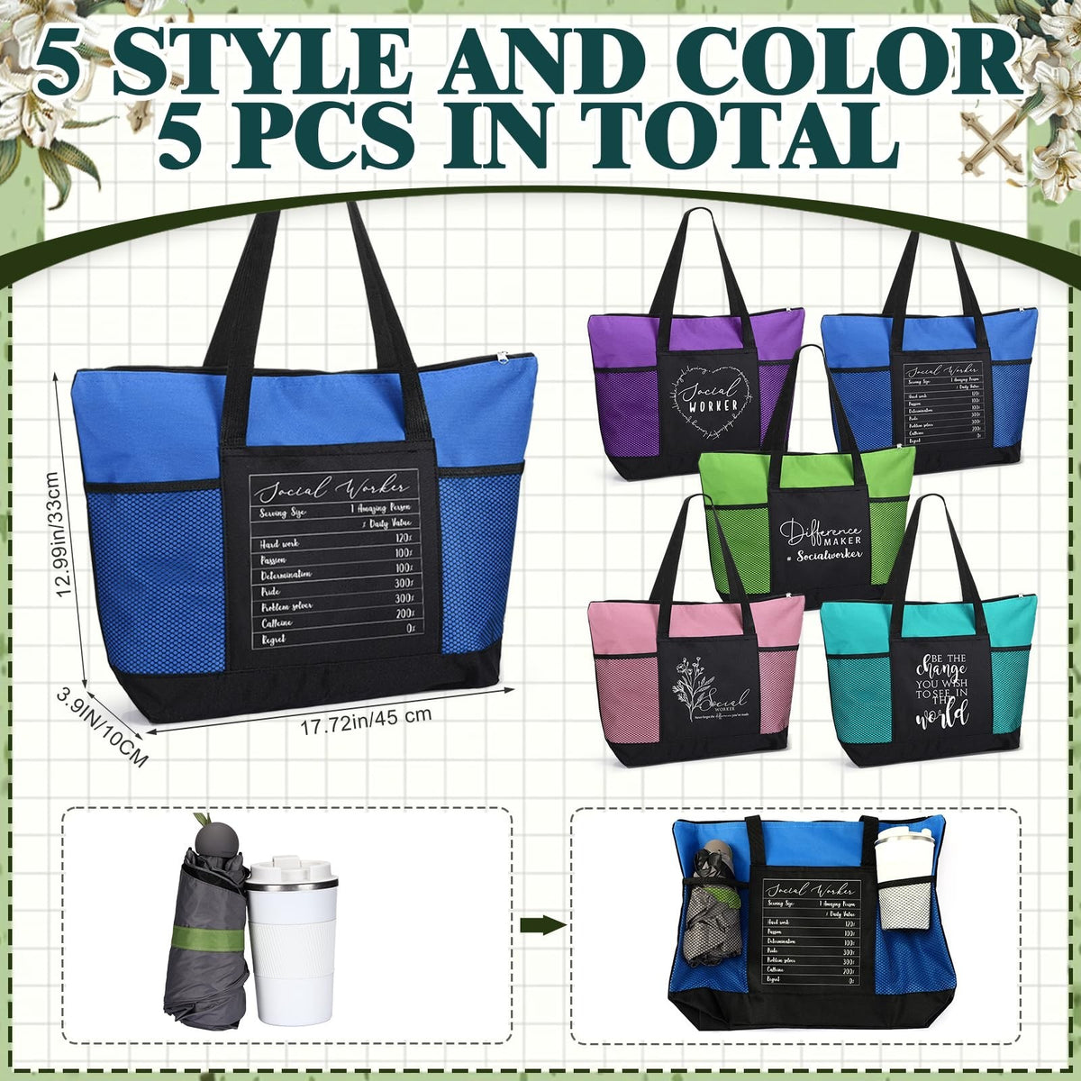 Social Worker Appreciation Gifts Tote Bag Bulk - Inspirational Oxford Cloth Bag Set