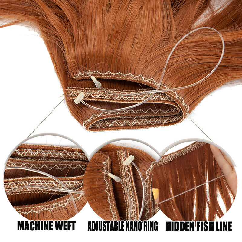 Invisible Wire Hair Extensions Full Head Curly Synthetic Hair with Nano Rings