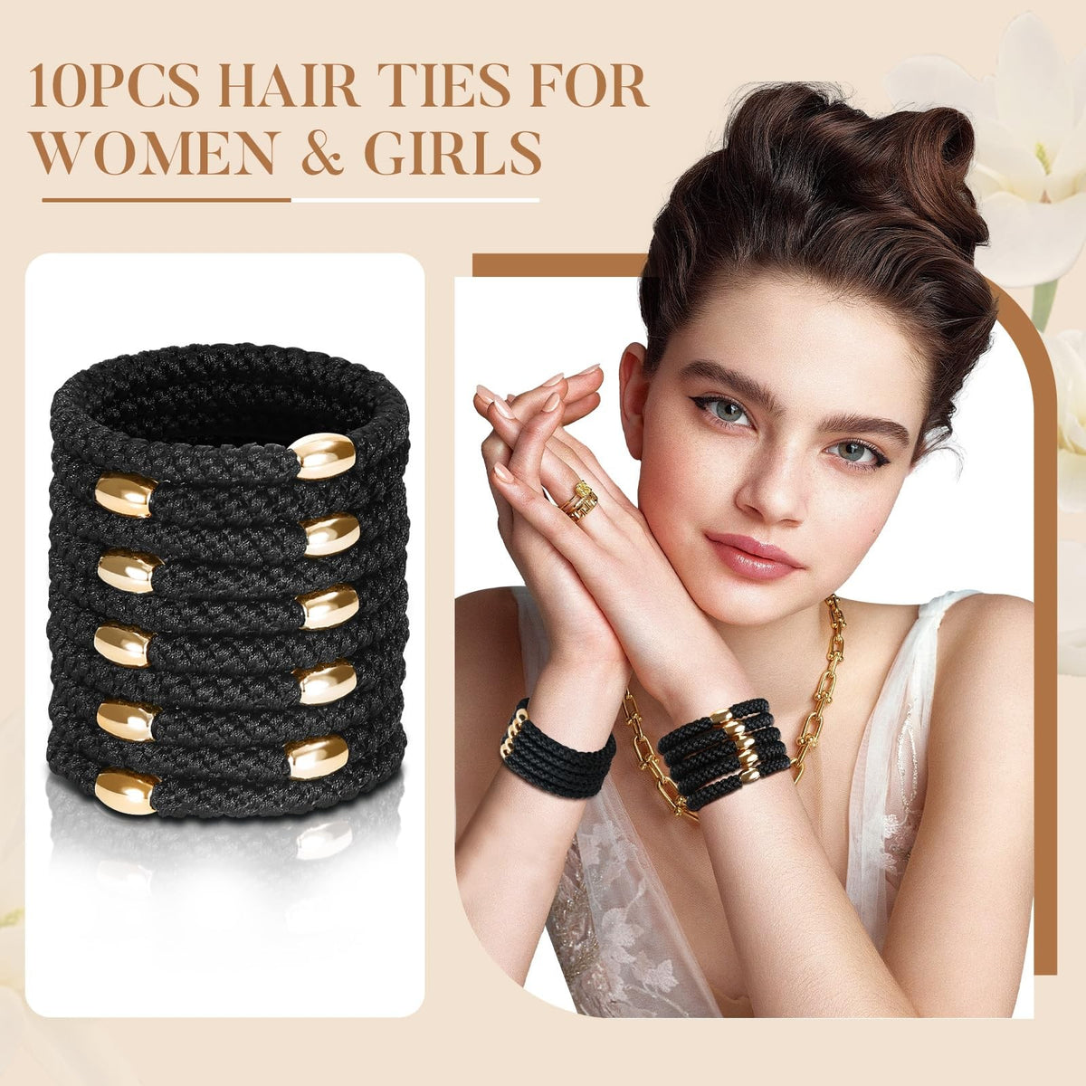 FORENEE 10Pcs Hair Ties No Damage - Black 1 Count (Pack of 10),
