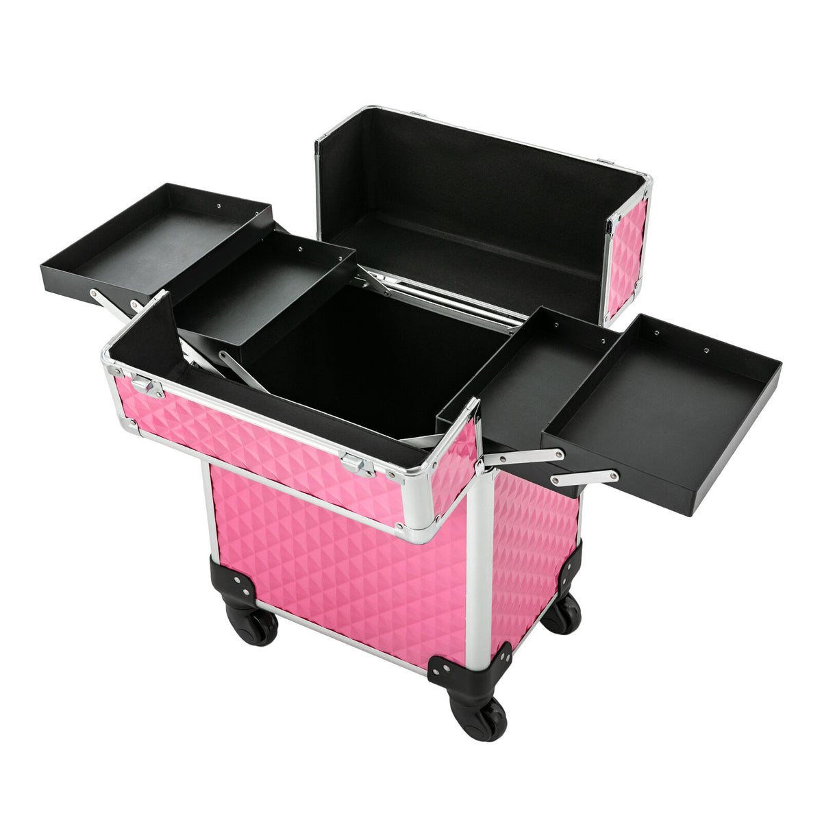 Rolling Aluminum Makeup Train Case with Lock & Large Capacity