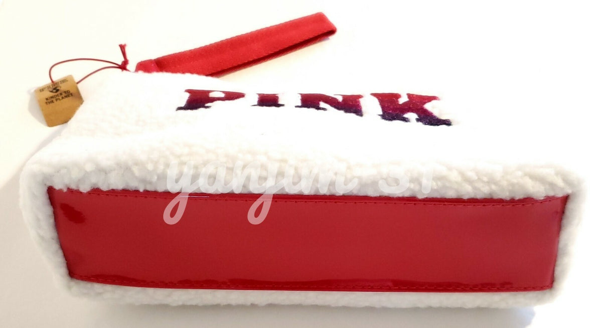 Pink Cozy Plush Fleece Makeup Bag with Sherpa Lining - Travel Cosmetic Pouch
