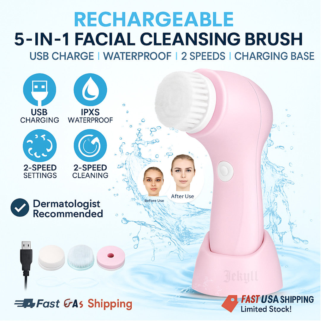 Electric Facial Cleansing Brush Rechargeable 5-in-1 Skin Pore and Blackhead Remover