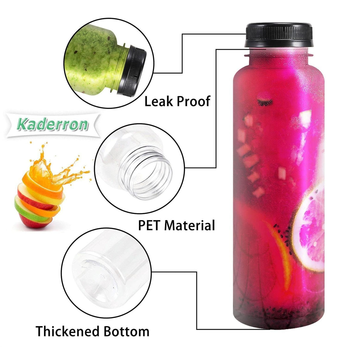 48 Pack 8oz Plastic Juice Bottles with Black Tamper-Evident Caps - Disposable PET Drink Containers