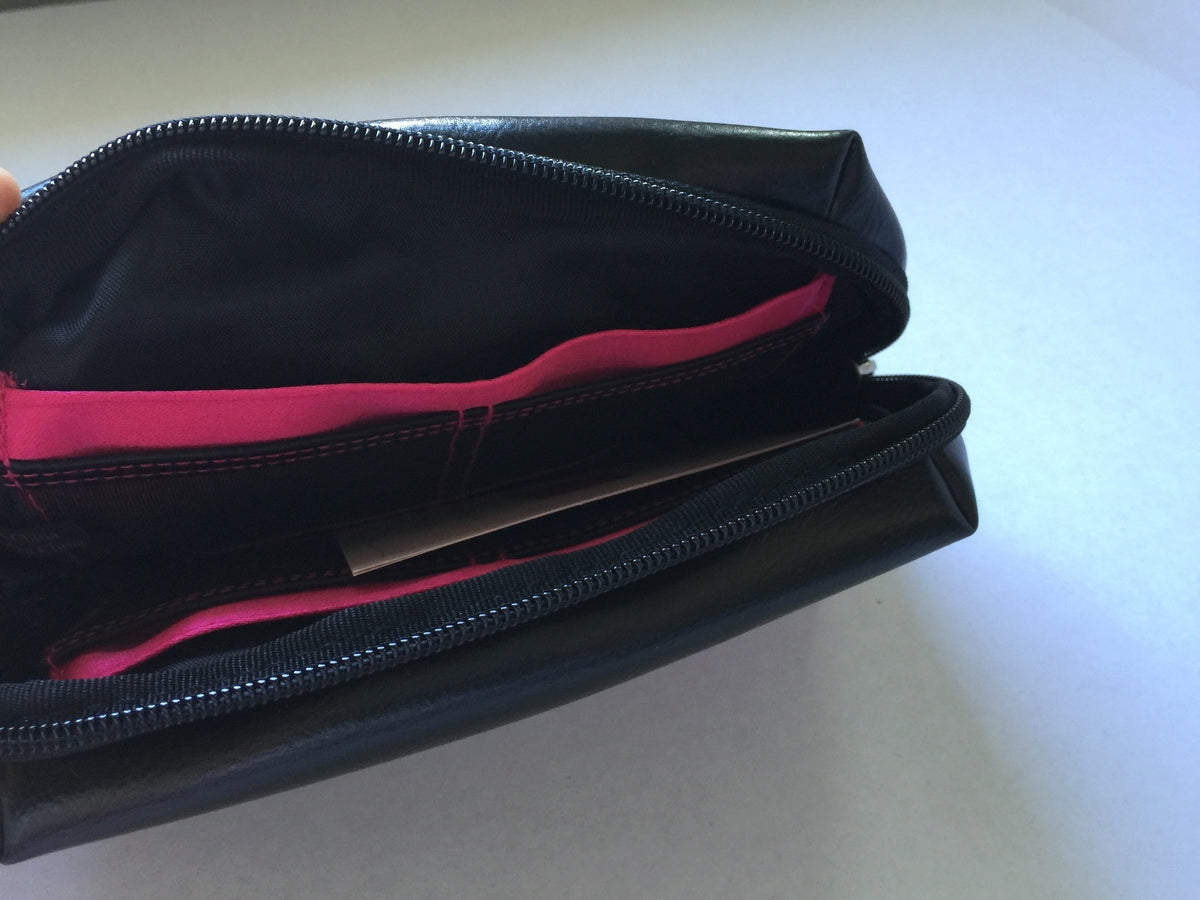 Personalized Cosmetic Bag Organizer Travel Makeup Pouch Black & Pink