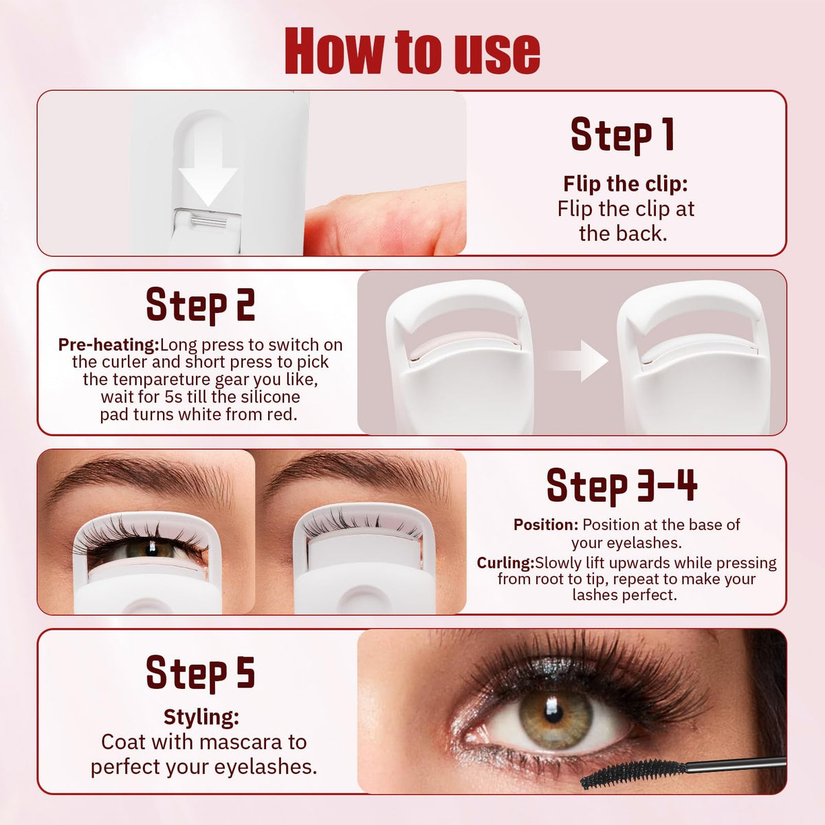 Heated Electric Eyelash Curler - 5s Fast Heating, Type-C Rechargeable, Portable Lash Lift (White)