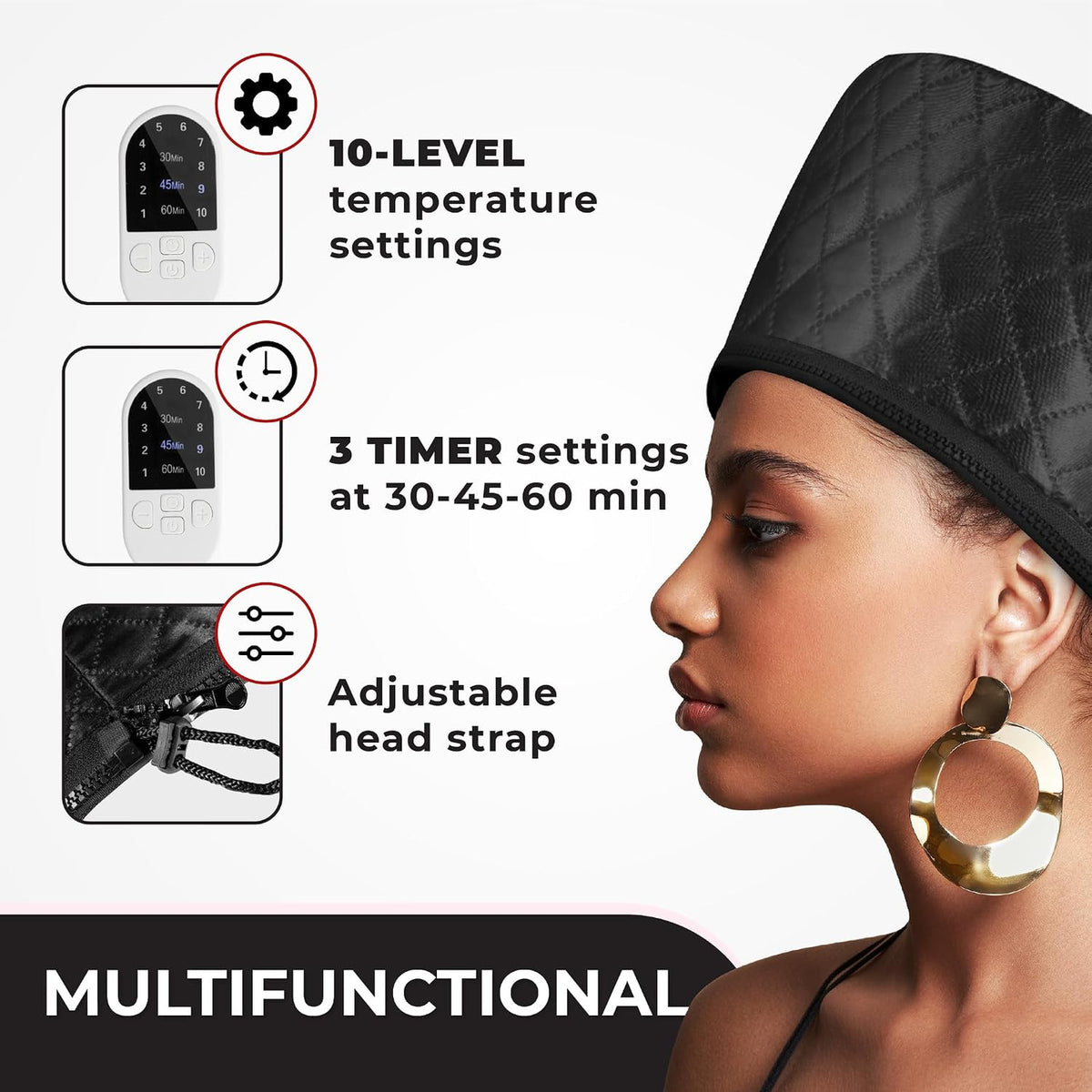 Hair Steamer for Natural Hair - Thermal Deep Conditioning Cap with 10 Adjustable Heat Levels