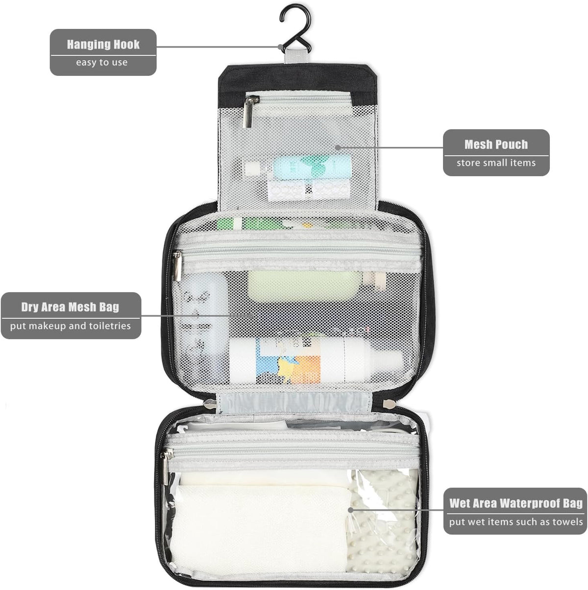 Waterproof Travel Toiletry Bag for Men & Women - Compact Hanging Organizer