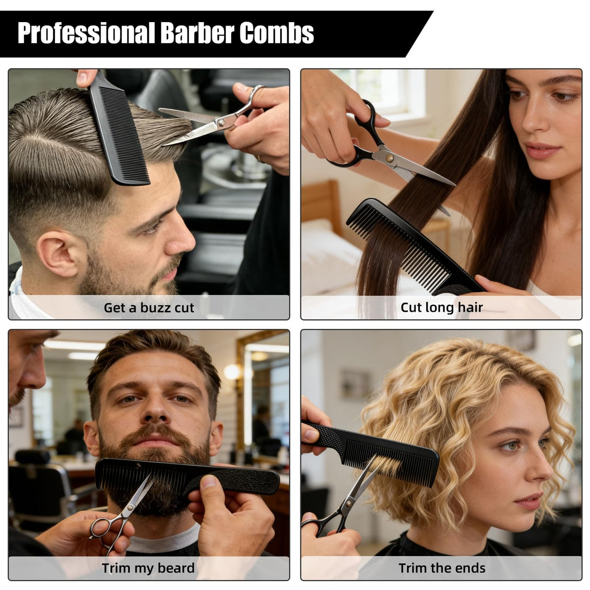 Professional Hair Combs Set - 6 Carbon Fiber Styling Tools for Men & Salon Use