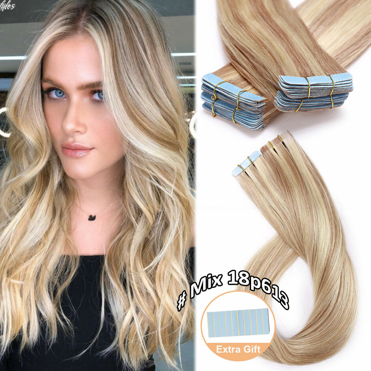 Remy Human Hair Extensions Full Head Tape-In Hair Weft Natural Style & Length