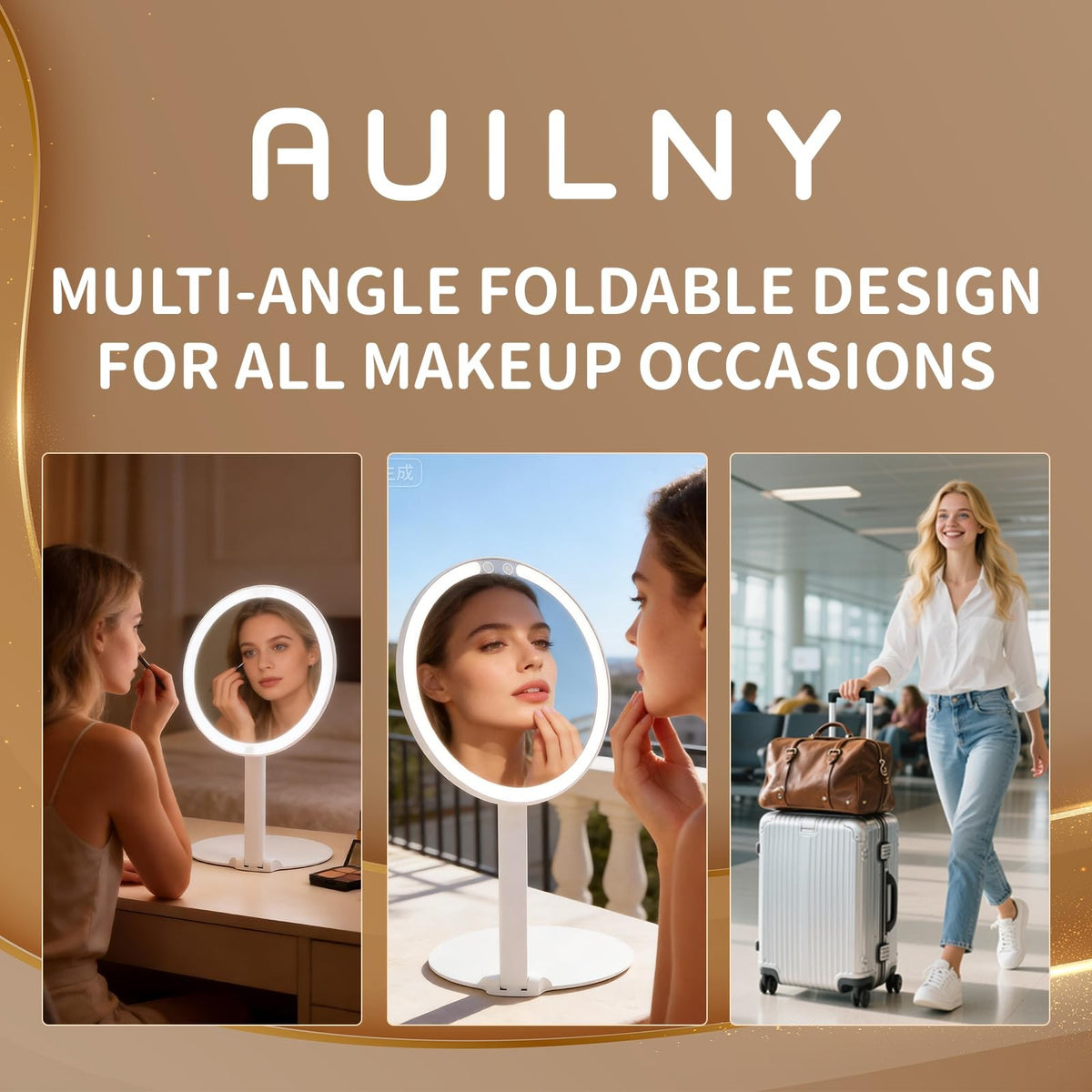 Portable Foldable Makeup Vanity Mirror with Lights Touch Control