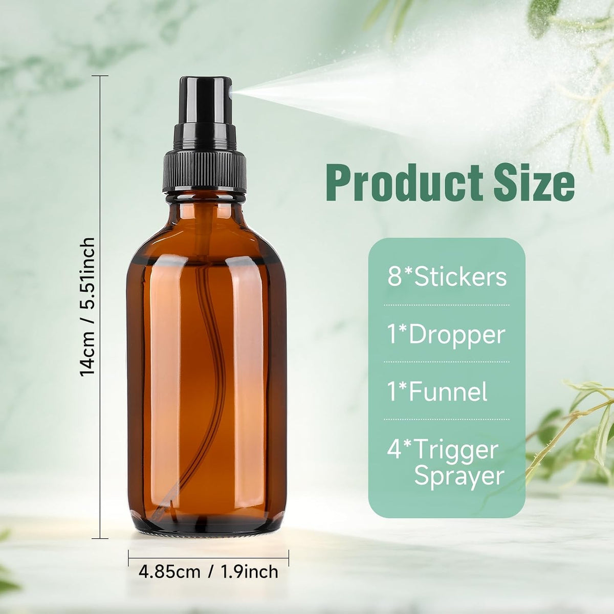 4oz Amber Glass Spray Bottles Set of 4 – Empty Mist Sprayers with Nozzles, Funnels & Labels