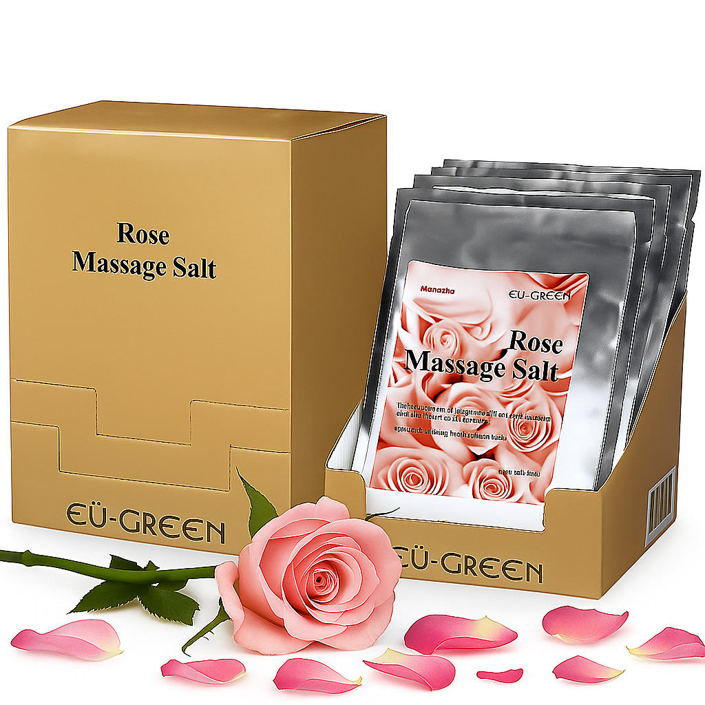 Exfoliating Massage Salt Set with Aloe, Rose & Vanilla for Spa Bath & Body