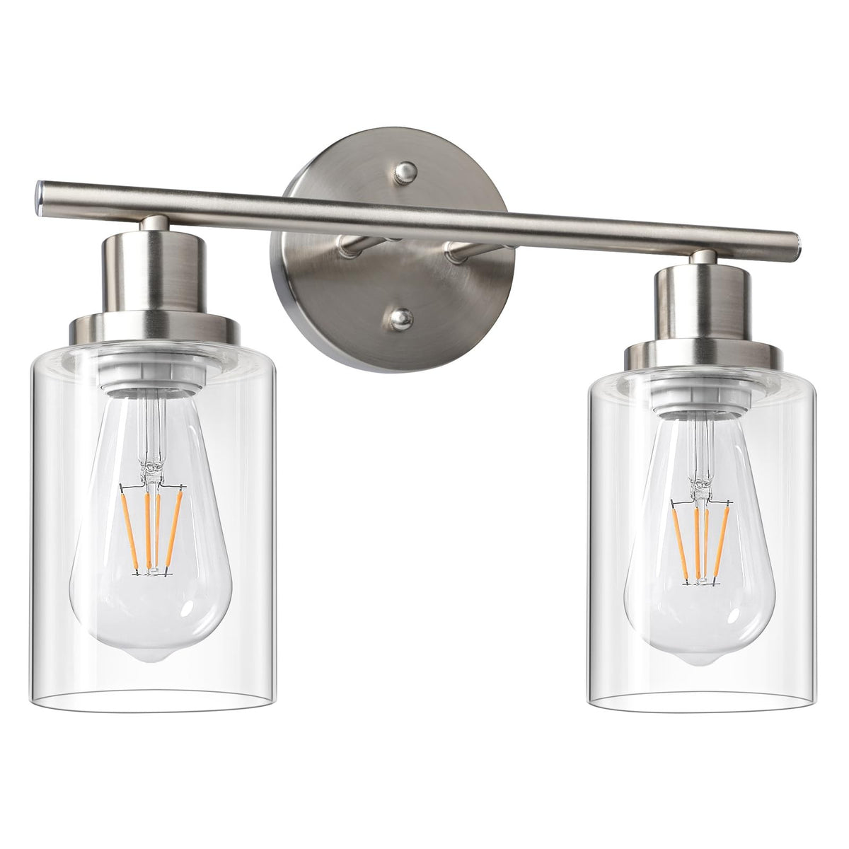 Unicozin 2-Light Modern Vanity Wall Sconce with Clear Glass Shade - Brushed Nickel Finish