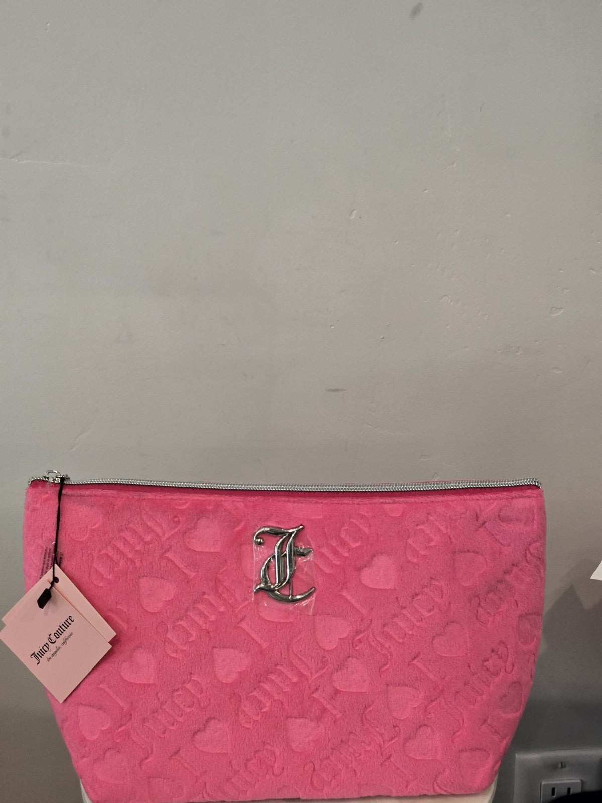 Pink Velour Travel Cosmetic Bag with Toiletry Bottle - Juicy Couture
