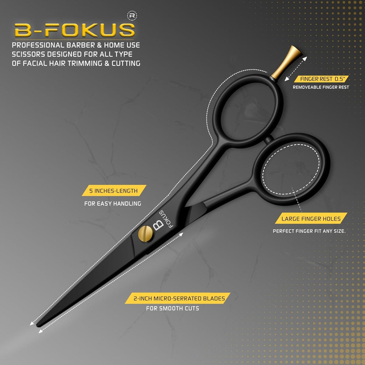 Professional Beard and Mustache Scissors - 5 Inch Stainless Steel Grooming Shears