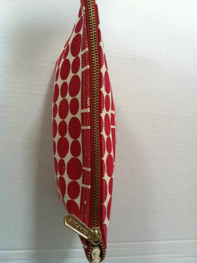 Clarins FEED 10 Red Dot Zipper Makeup Bag - Compact Cosmetic Organizer