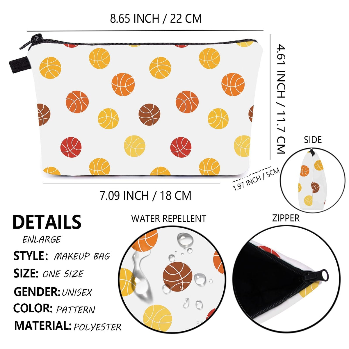Basketball Makeup Bag Travel Cosmetic Organizer for Women and Girls