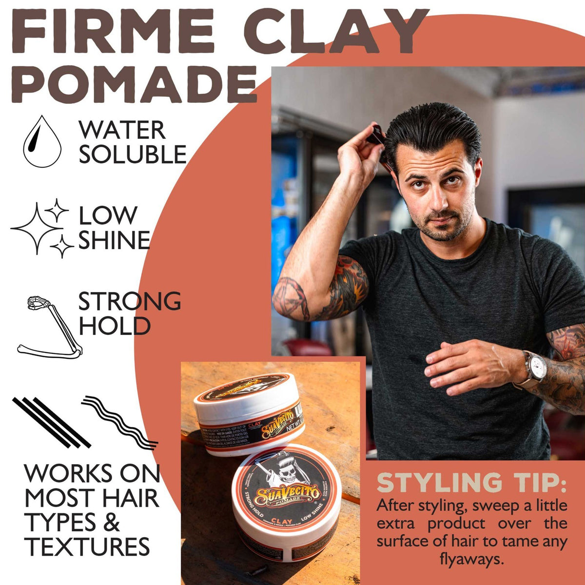 Matte Clay Hair Pomade - Strong Hold, Natural Finish, 2.3 oz