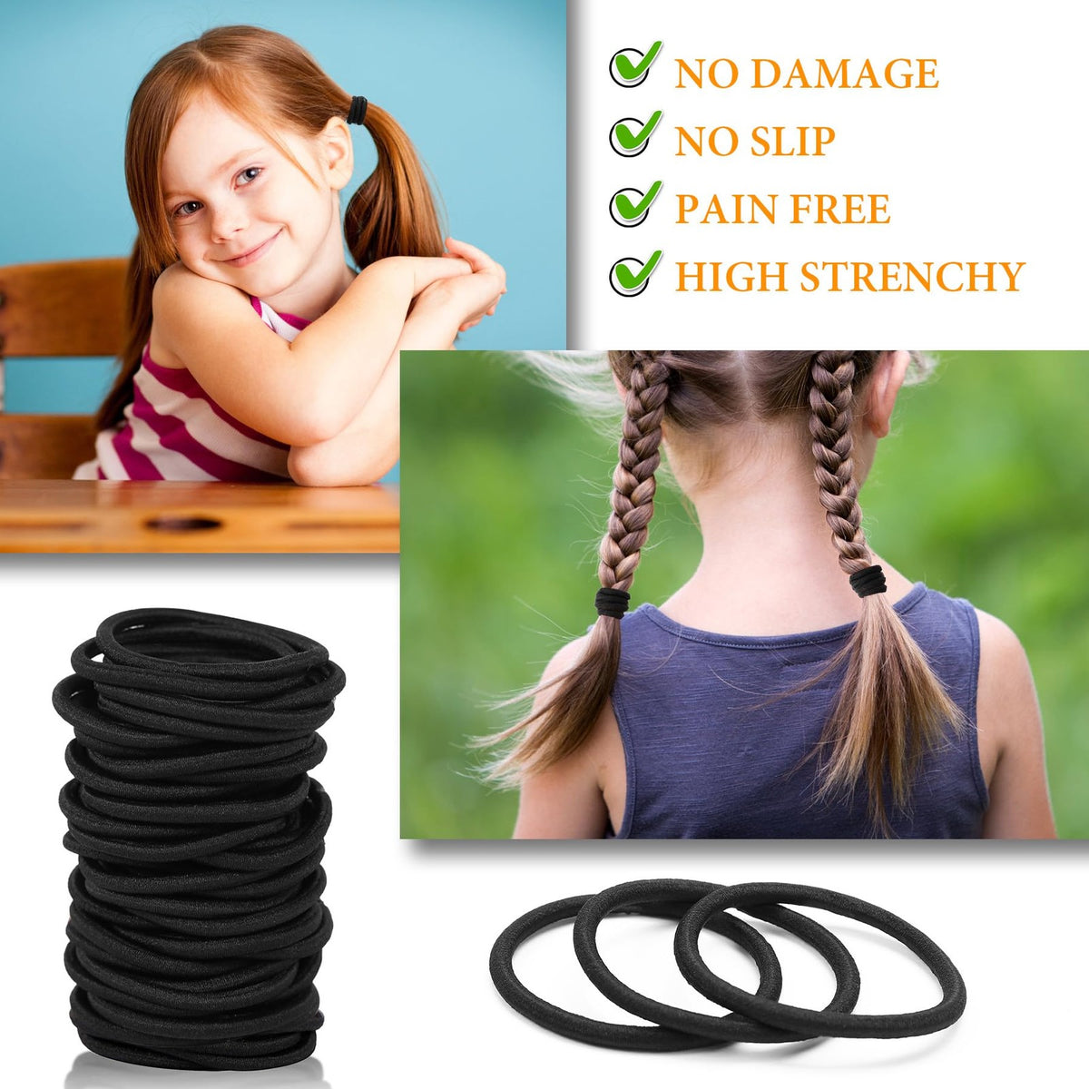 180Pcs Black Hair Ties No Damage Value Size 1 Count (Pack of 180),