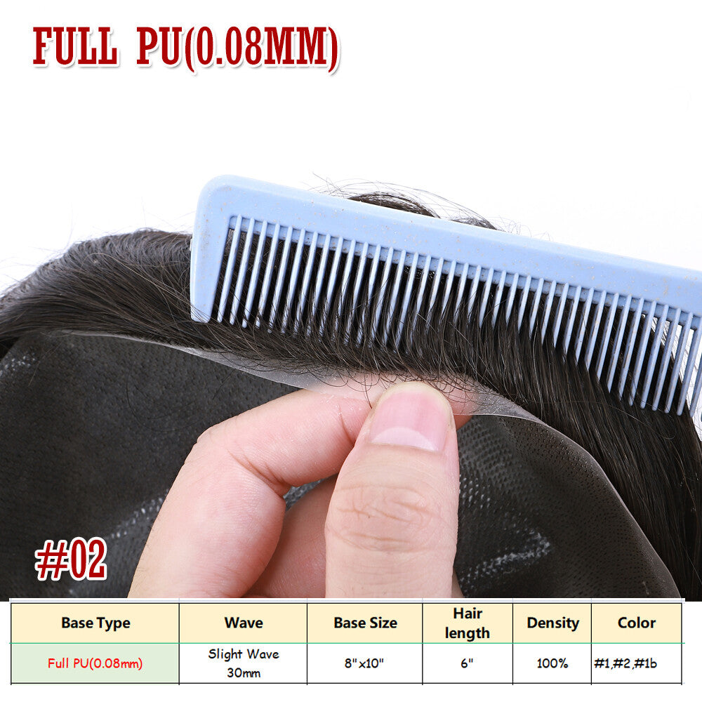Men's Human Hair Toupee V Loop Hair Replacement System - Natural Look
