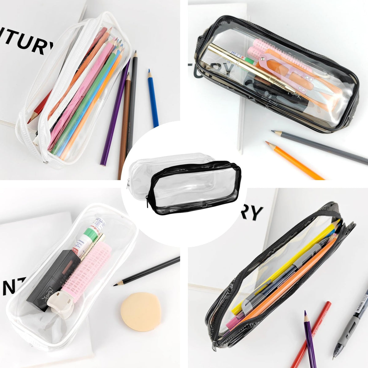 Clear Makeup Bag Organizer 4 Pack - Portable Cosmetic Travel Pouch Black & White