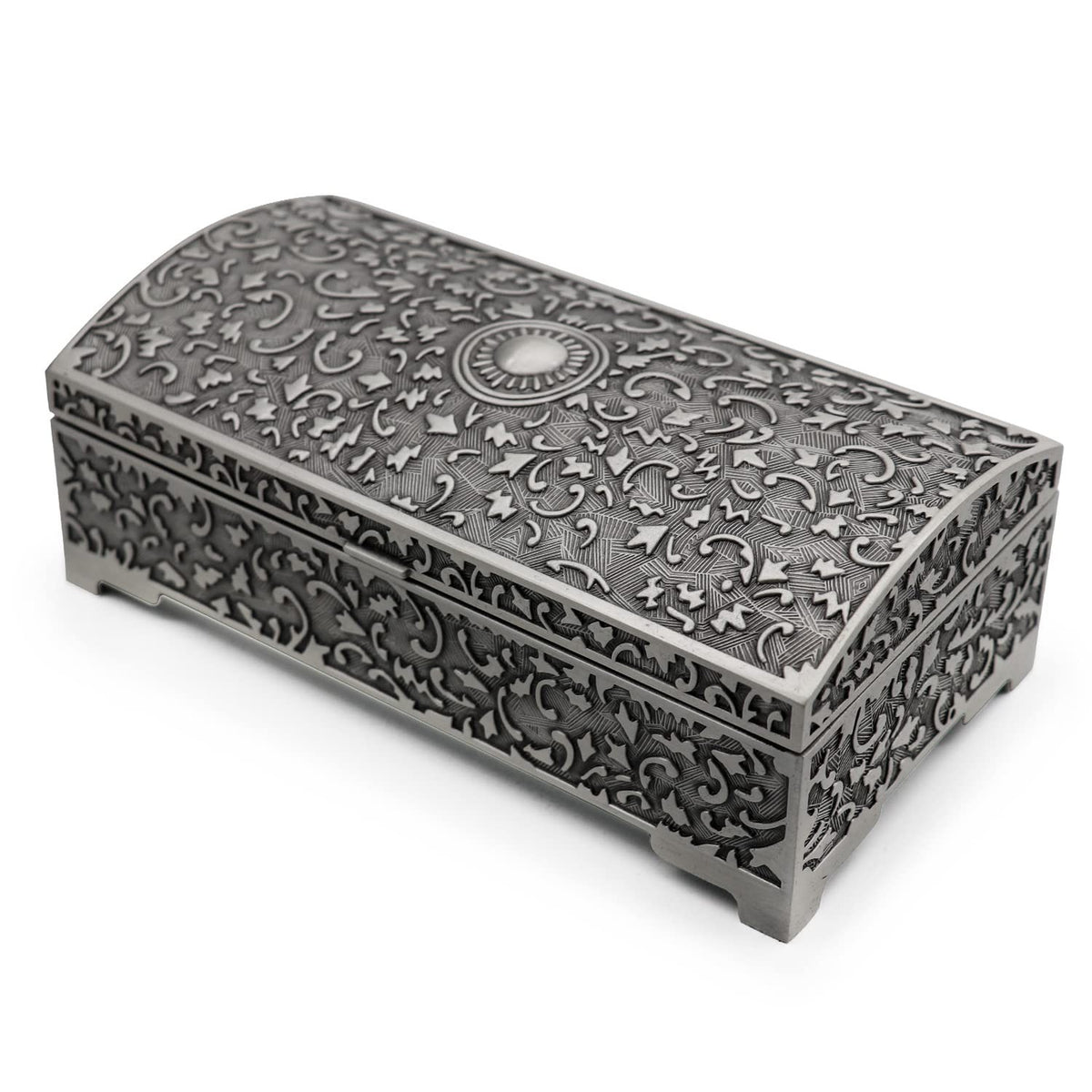 Vintage Metal Jewelry Box with Sun Design - Small Trinket Storage Organizer