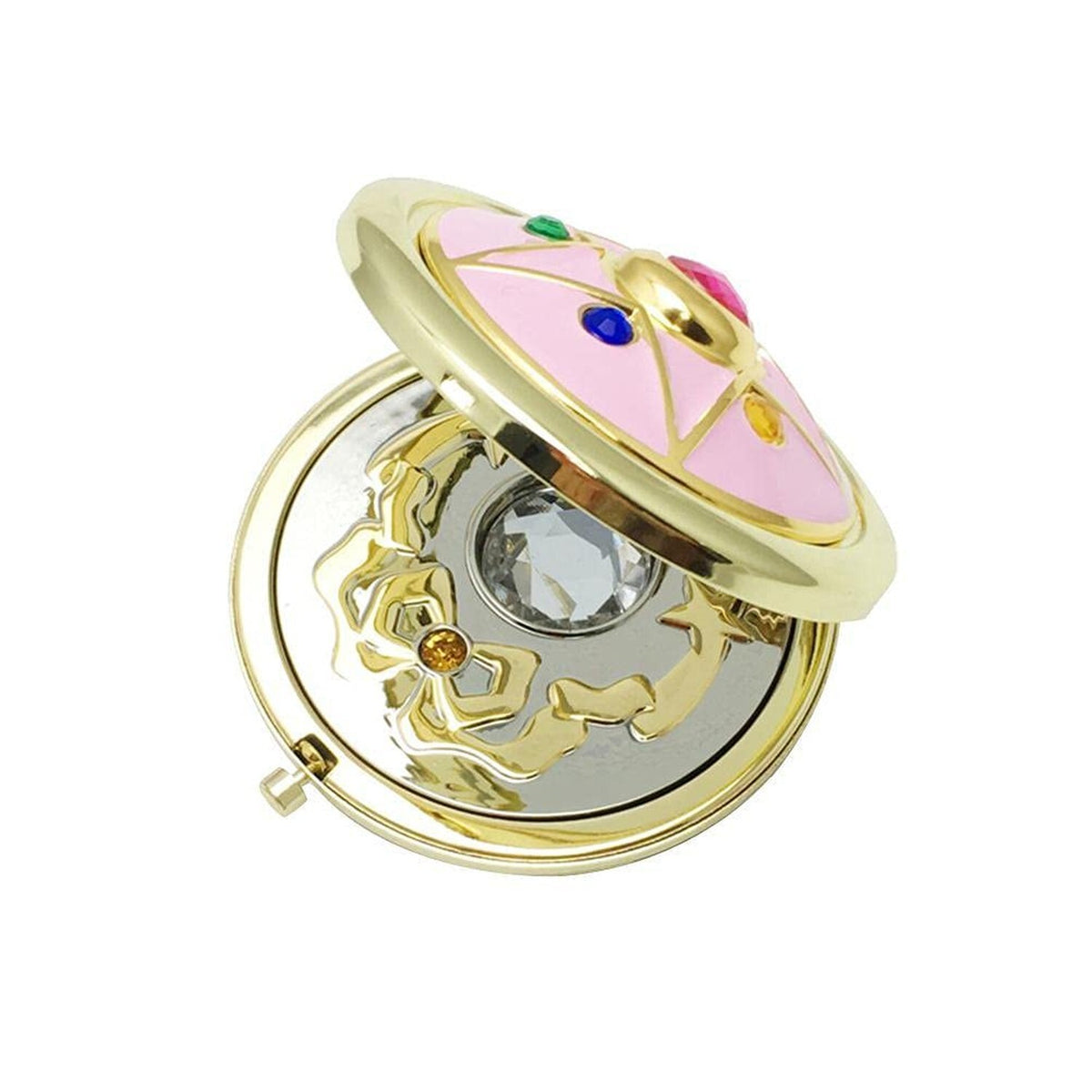 Anime Star Makeup Mirror - Portable Pink Compact Handheld Crystal Design