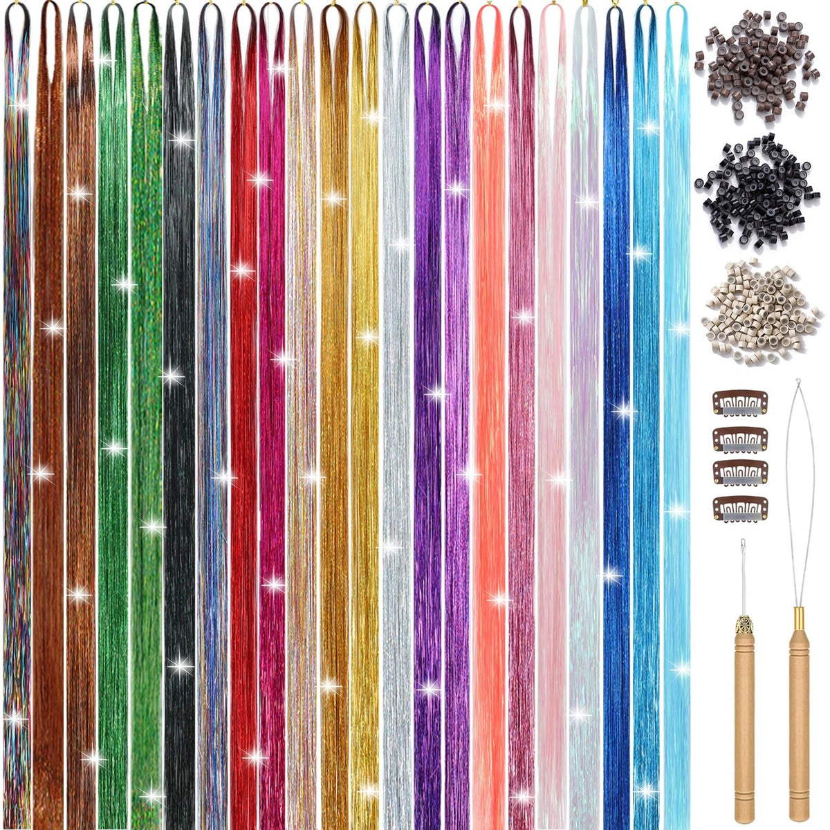 Nineibei 22 Colors Hair Tinsel Kit, 8800 Strands 48 Inch Inch,